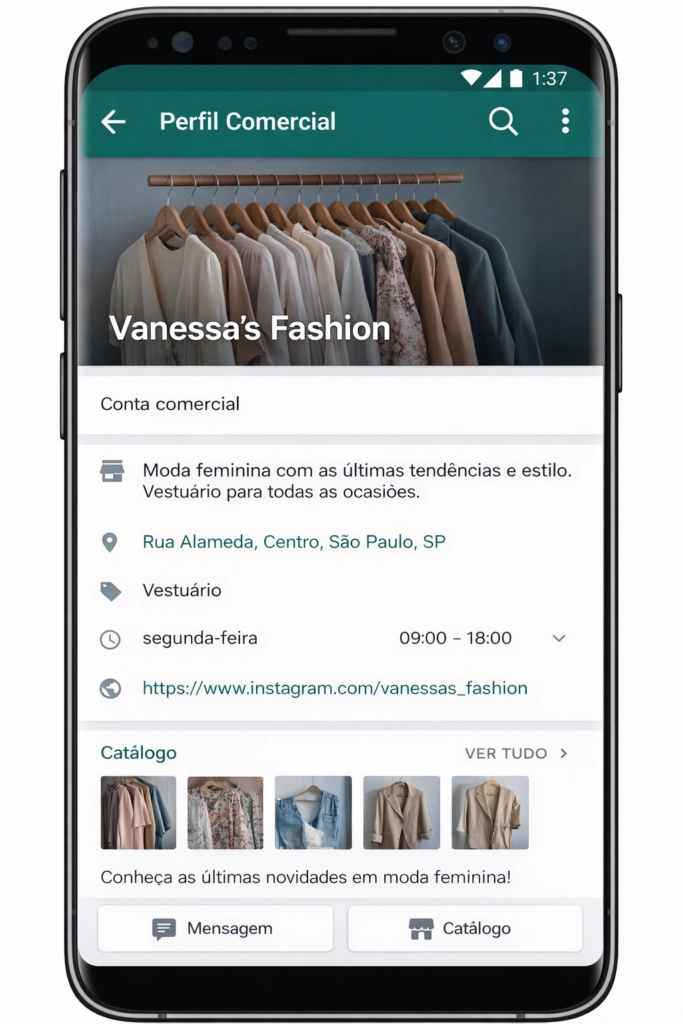 Perfil comercial do WhatsApp.