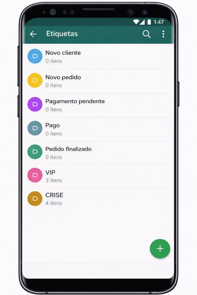 Etiquetas e organização de contatos do WhatsApp.