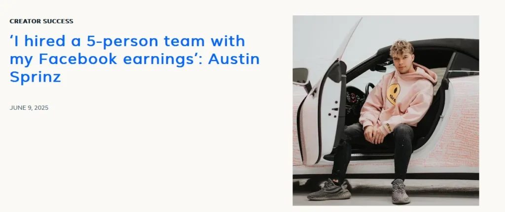 Austin Sprinz Manchete destacando a experiência de Austin Sprinz no Facebook