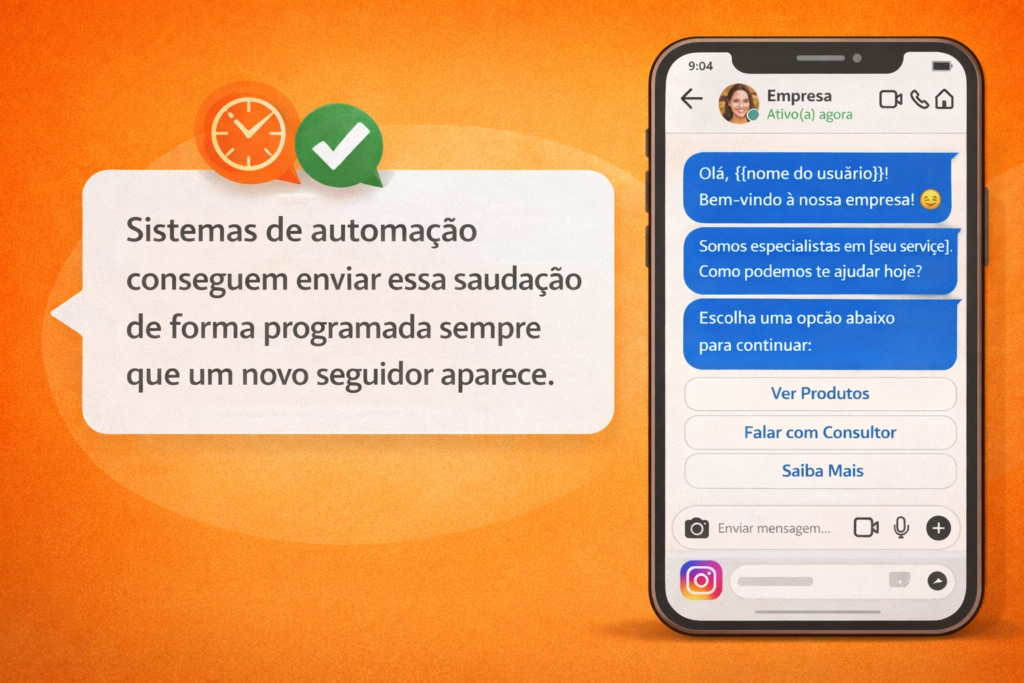 A imagem mostra uma mensagem automática no Instagram saudando um usuário.