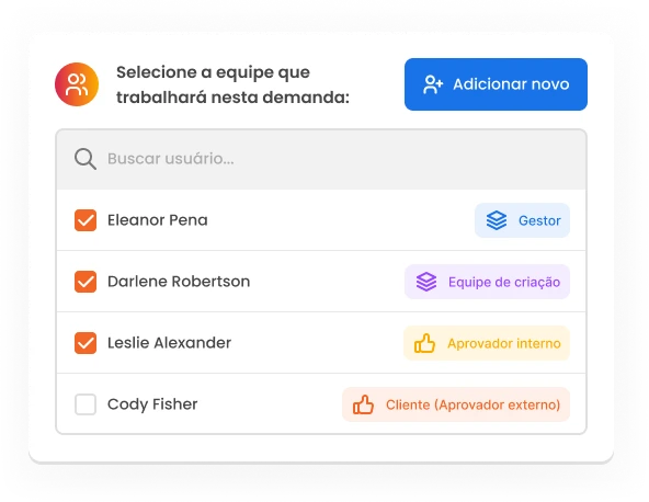 Imagem mostra modal de escolha da equipe que irá trabalhar neste projeto, dentro do Workflow da mLabs.