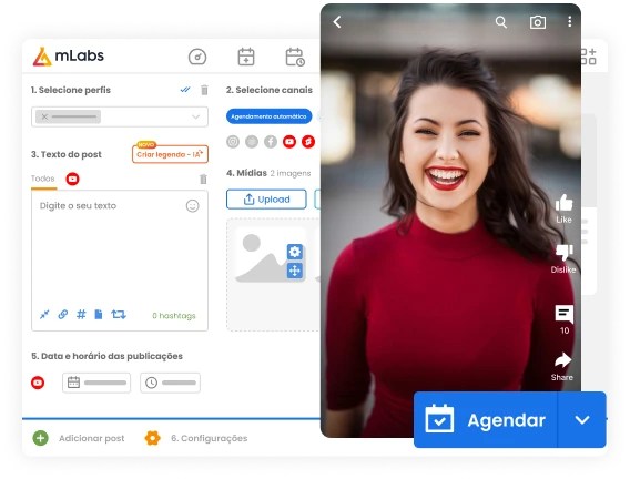 Imagem mostra vídeo sendo agendado para o YouTube Shorts pela mLabs.