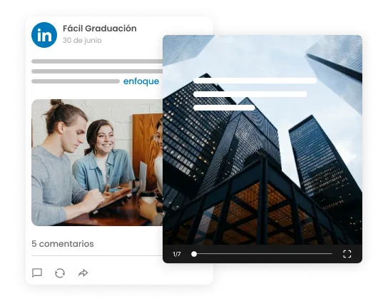La imagen muestra dos publicaciones realizadas en LinkedIn a través de mLabs en distintos formatos.
