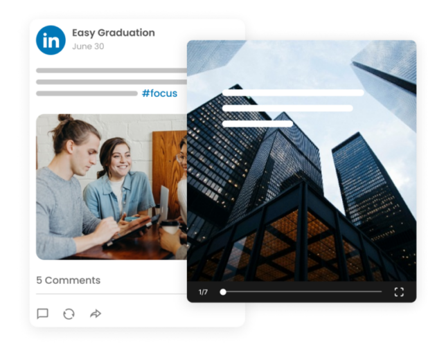 The image shows two posts published by mLabs on LinkedIn, in different formats