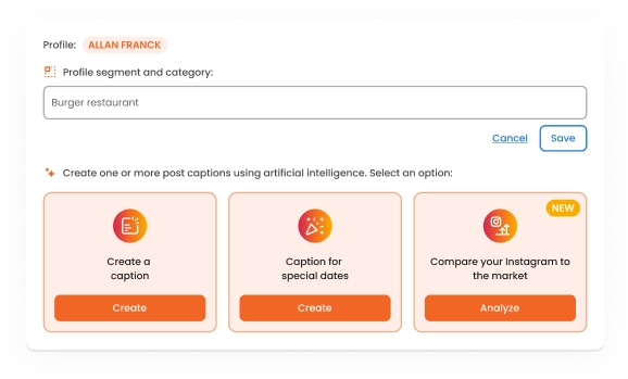 Image shows the mLabs AI screen for creating captions, highlighting the options to create a single caption or multiple captions.