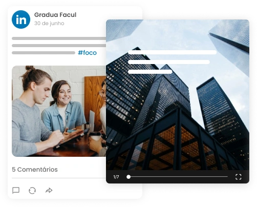 Imagem mostra dois posts publicados pela mLabs no LinkedIn, em diferentes formatos.