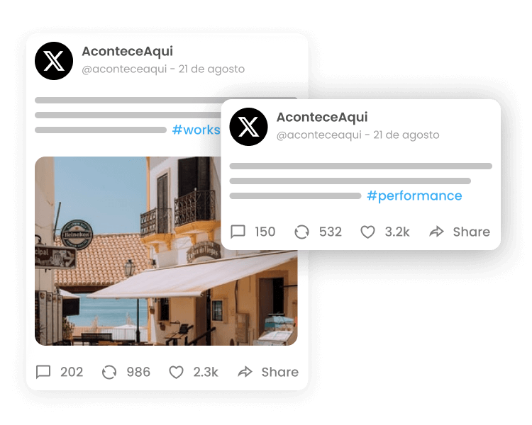 Imagem mostra dois posts publicados no X através da mLabs.