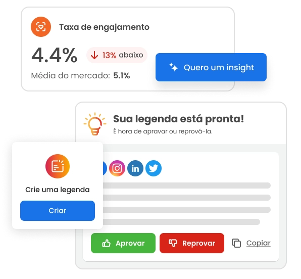 Imagem mostra botões da tela da mlabs para criação de legendas e geração de insights.