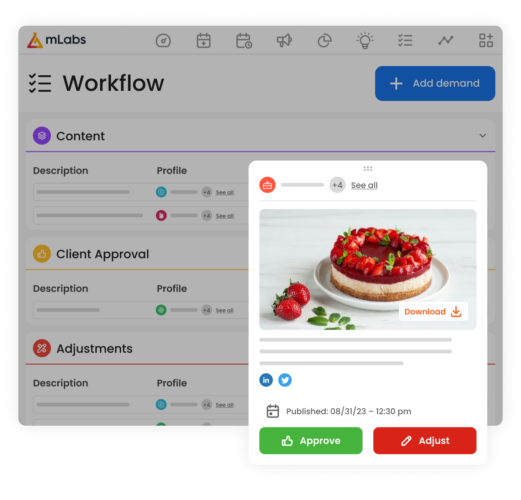 Image shows the mLabs workflow open in list view mode
