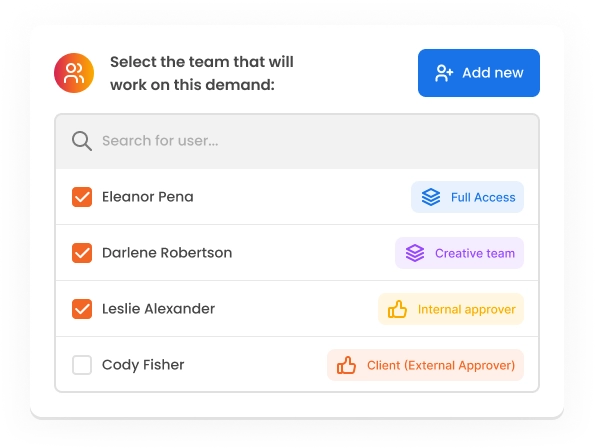 Image shows the modal choice of the team that will work on this project, within the mLabs Workflow.
