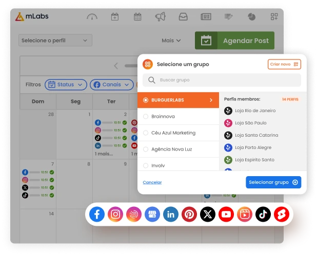 Imagem mostra o calendário de publicações de um grupo de franquias.