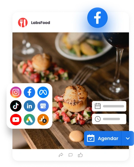 Imagem mostra prévia de post para Facebook sendo agendado na mlabs.