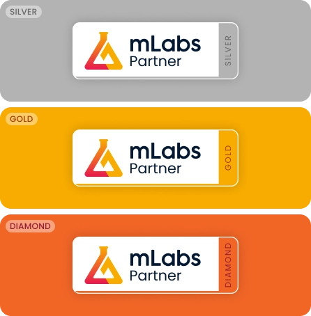 Imagem mostra os três selos do programa de agências parceiras da mLabs.