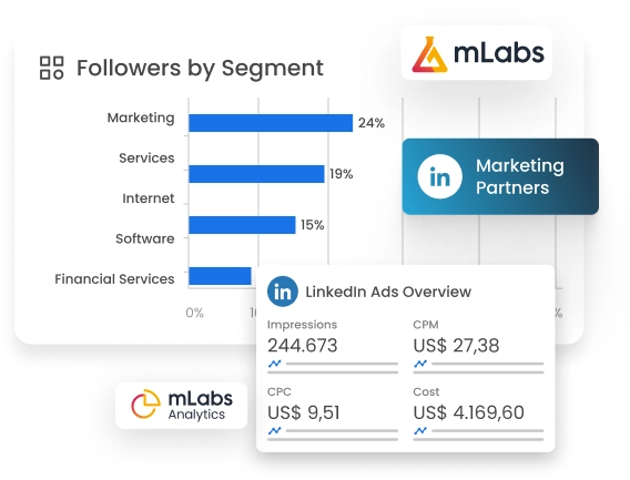 Image shows mLabs reports for LinkedIn and LinkedIn Ads.