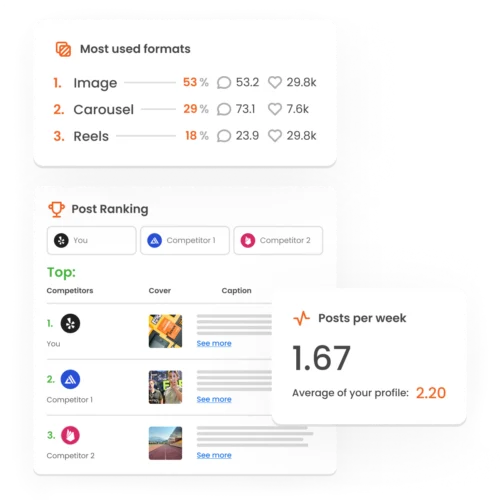 Image shows the most used formats by competitors and the mLabs ranking of top-performing posts.