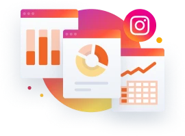 Ilustração de 3 gráficos e o ícone do Instagram