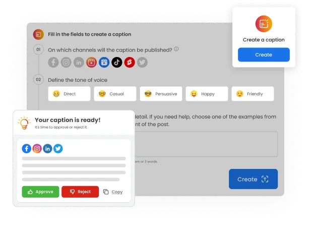 Image shows the mLabs modal for generating captions using artificial intelligence.