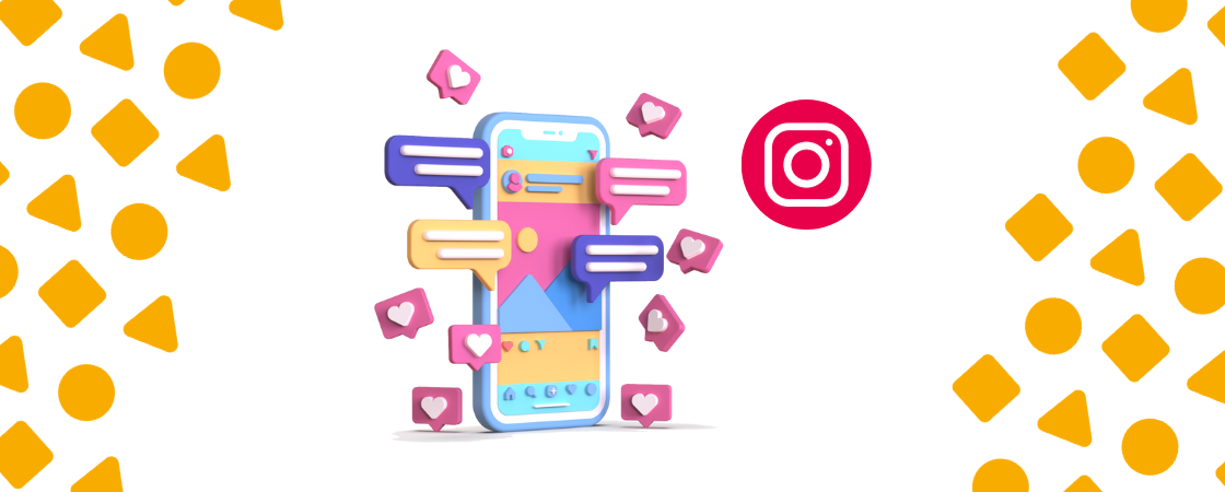 como-pular-linha-no-instagram: fundo branco com ícone do instagram e celular com curtidas e comentários na tela||||||