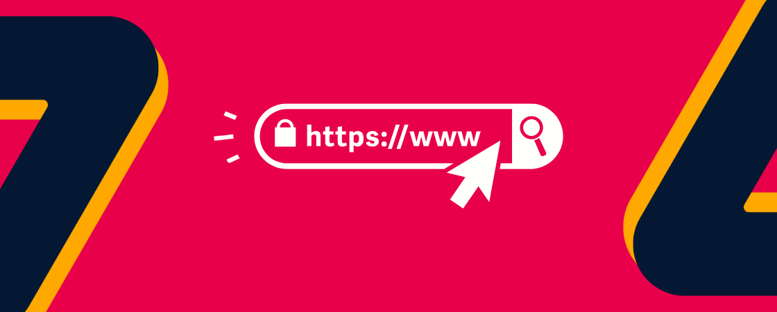 encurtar-link: fundo rosa com ícone de digitar site no navegador e ícone seta||||||||||||||||