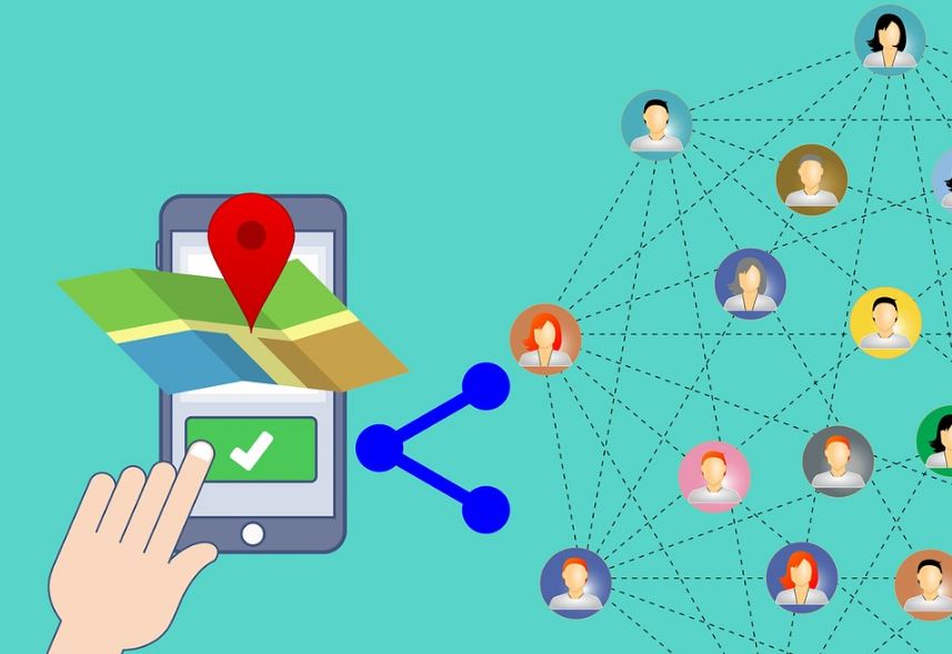 Geomarketing: imagem em desenho de um celular com um mapa compartilhando a localização para outros usuários