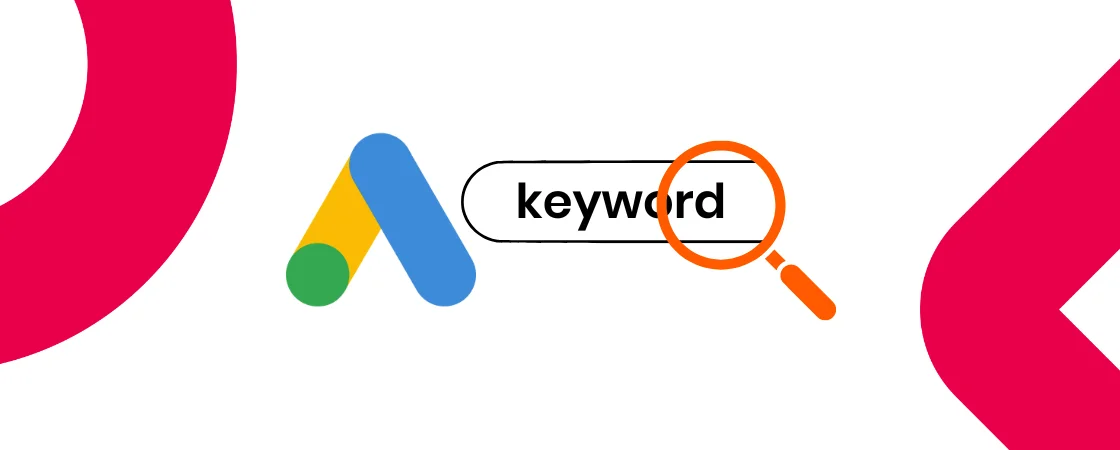 keyword-planner: logo google ads e barra de pesquisa com lupa|||||||||||