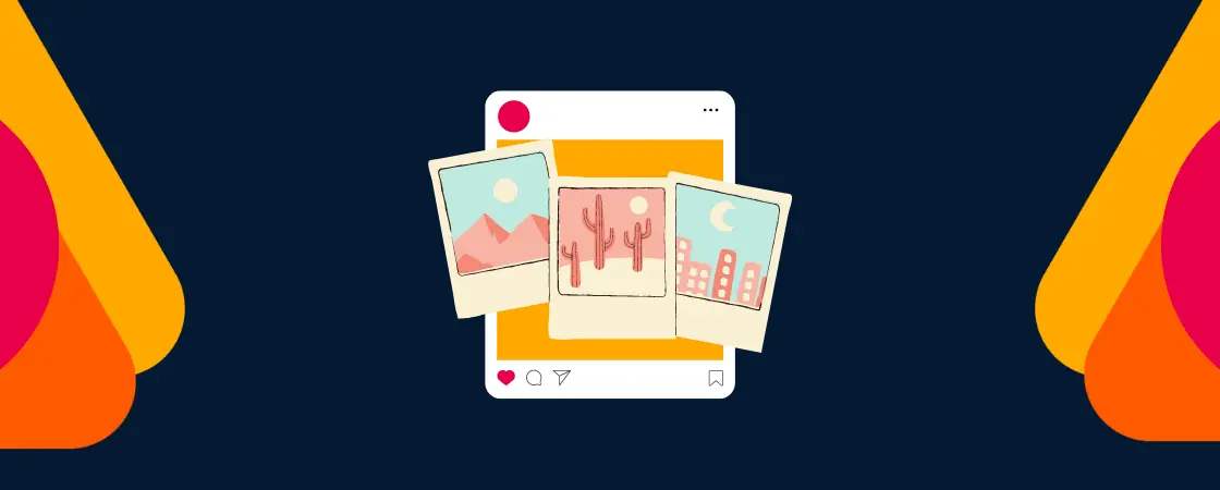photo-dump: ícone de post do instagram e três imagens em sequência