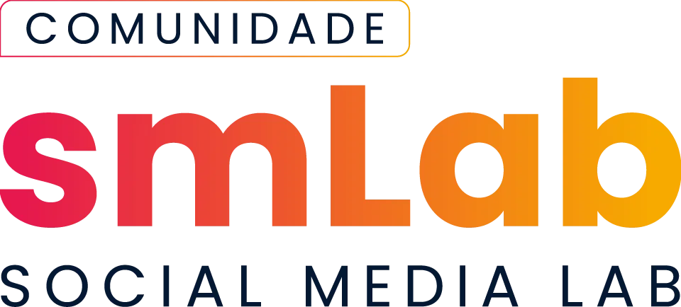 Logo da comunidade "smLab" nas cores rosa escuro, laranja e amarelo.