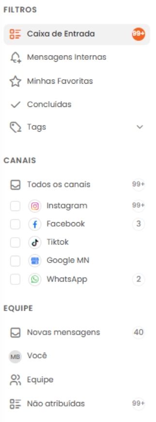 Tela de Inbox Unificada da mLabs Chat