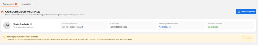 Tela de Campanhas da mLabs Chat