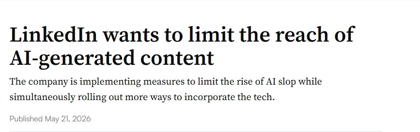 ia linkedin Manchete: "LinkedIn wants to limit the reach of AI-generated content".