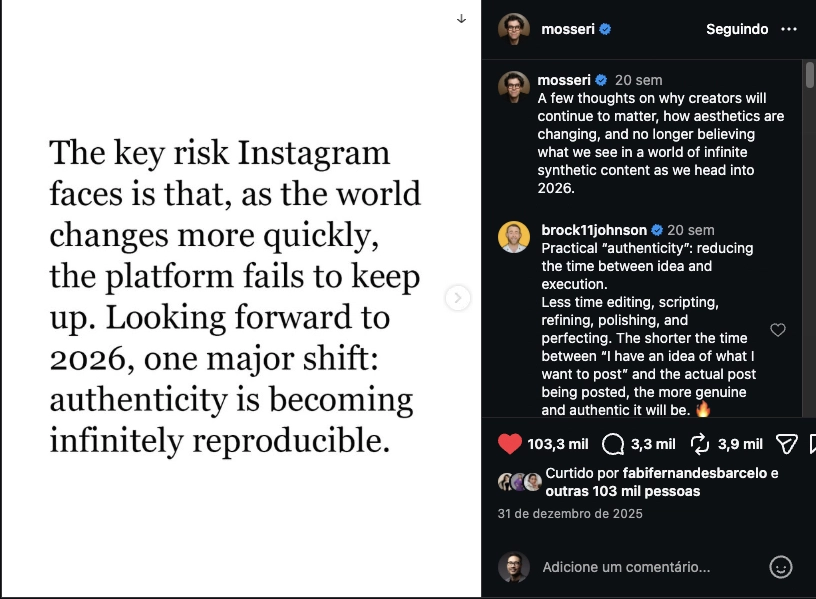 mosseri post Post do CEO do Instagram Adam Mosseri.