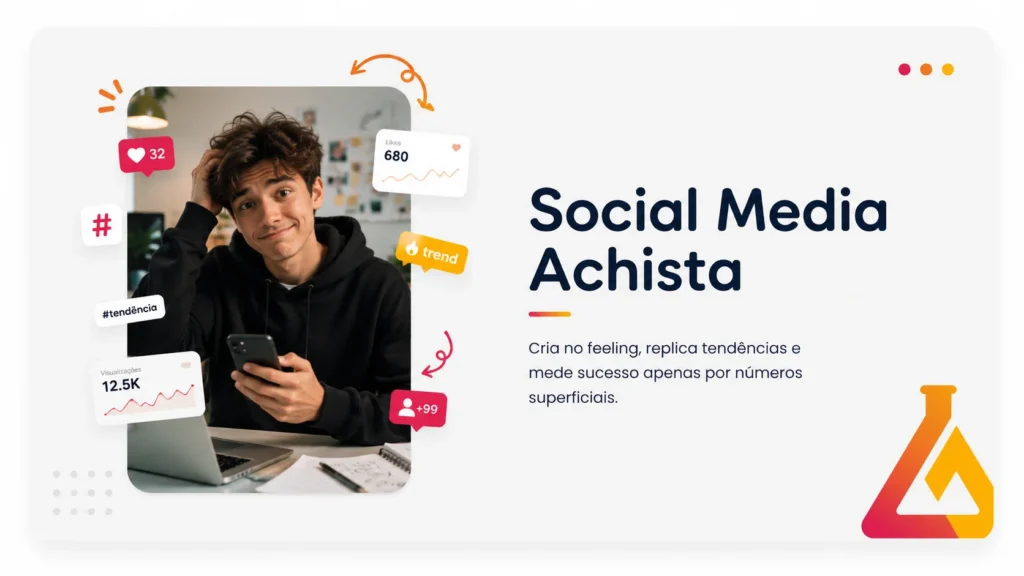 social media achista Social media achista: cria no feeling, replica tendências e mede sucesso apenas por números superficiais.