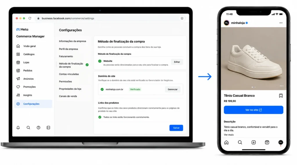 Instagram Shop tutorial 2 Na tela: escolhendo o método de finalização da compra.
