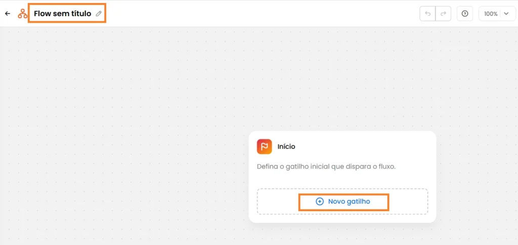 automação mlabs chat 4 Tela para criar um fluxo na mLabs Chat.
