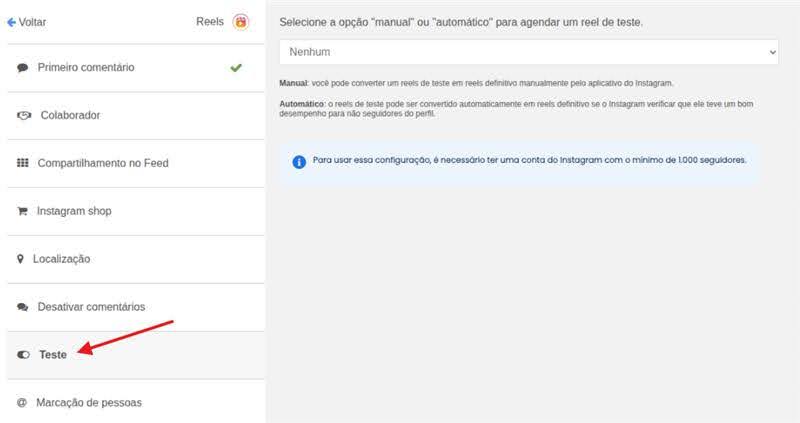 como agendar pela mLabs tela dentro da mLabs: destaque para o botão "teste" no canto inferior esquerdo.
