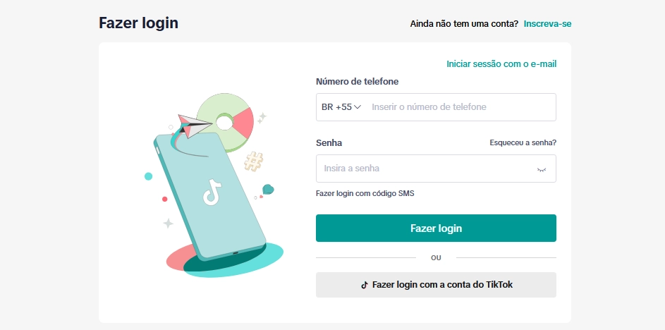 tutorial loja tiktok shop 1 Tela de login TikTok Shop