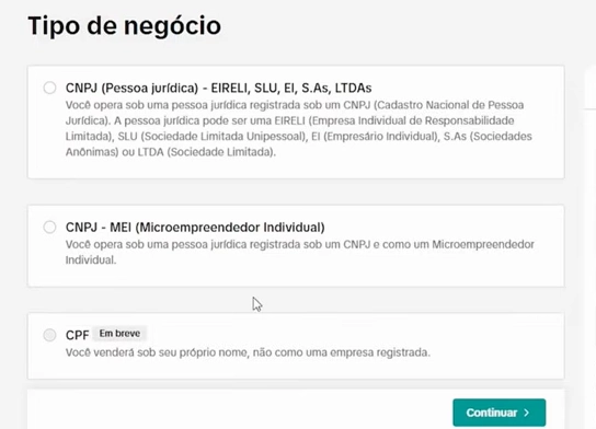 tutorial loja tiktok shop 2 Tipo de negócio: CNPJ (EIRELI, SLU, EI, S.As, LTDAs); CNPJ - MEI; CPF.