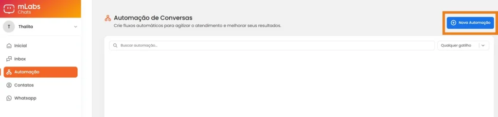 automação de conversas campo para criar nova automação de conversas na mLabs