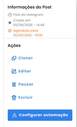 informaçoes do post informações do post