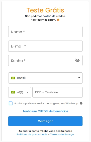 teste tela de login para teste grátis na mLabs - primeiro passo para trigger de comentário