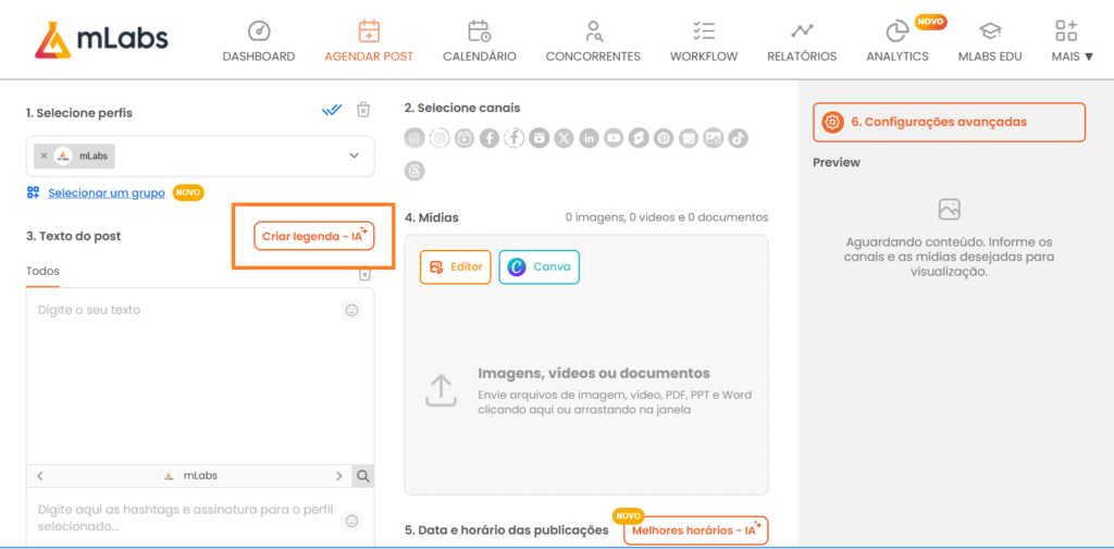 botão criar legenda IA destaque para botão "Criar legenda - IA"