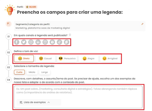 preencher campos em branco para criar legenda Espaços para preencher campos para criação de legenda