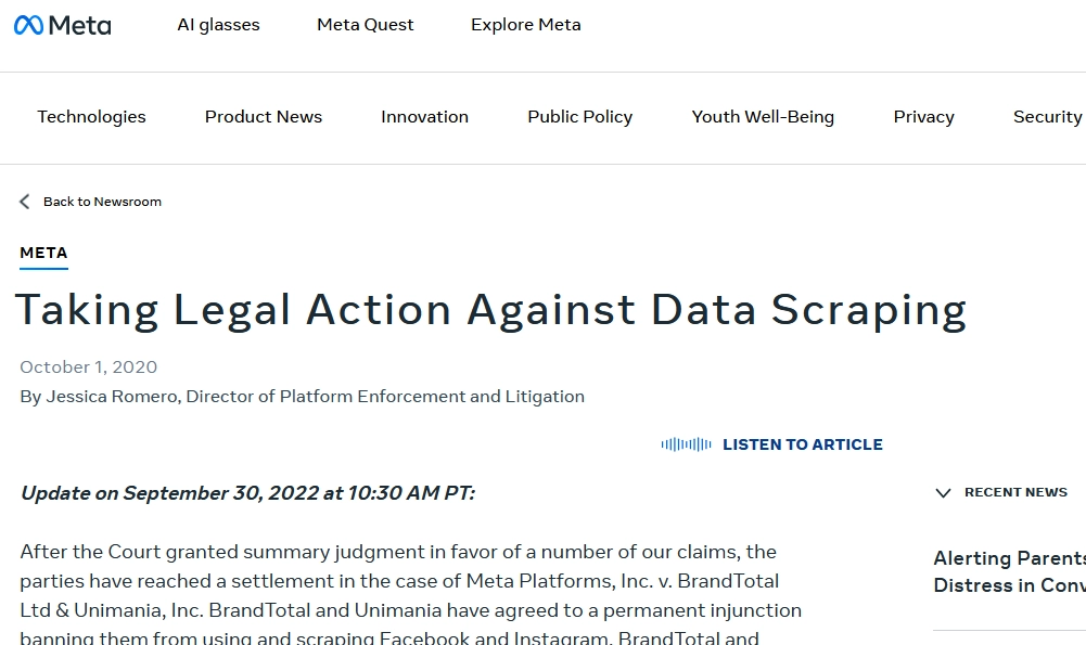 taking legal action against data scrapig meta Meta: "Taking Legal Action Against Data Scraping"