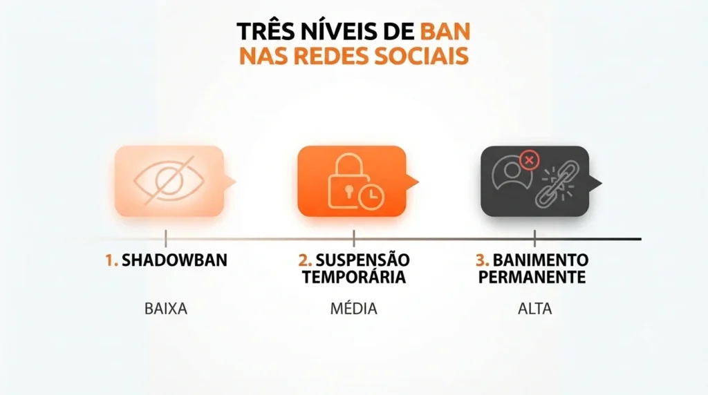 três níveis de ban ilustração dos três níveis de ban em redes sociais