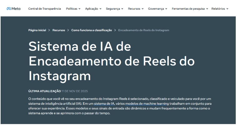 matéria da meta matéria da meta sobre algoritmo do Reels